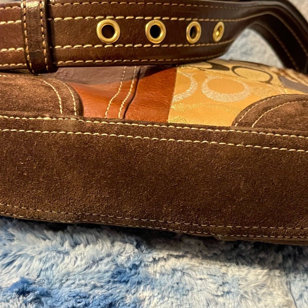 Coach Patchwork Shoulder Bag Leather Suede Signature Canvas Y2K Boho - Picture 8 of 10